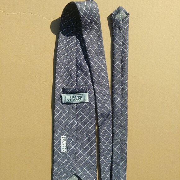 Vintage Versace handmade Italy 100% silk blue grey windowpane pla… - Picture 2 of 14